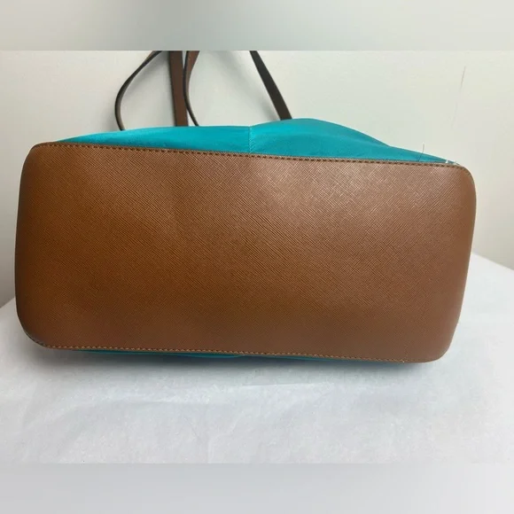Michael Kors Teal and Brown Tote Bag - Picture 15 of 16